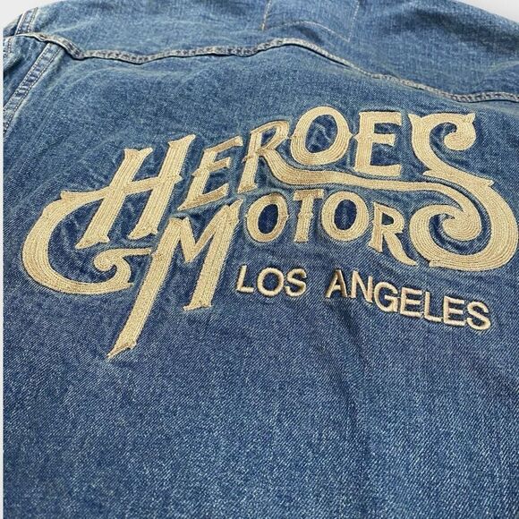 Heroes Motors Legendary Denim Jean Motorcycle Jacket Mens size Medium New - Picture 7 of 11